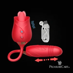 Dual-Action Rose Licking Stimulator with Moving Bullet Vibrator